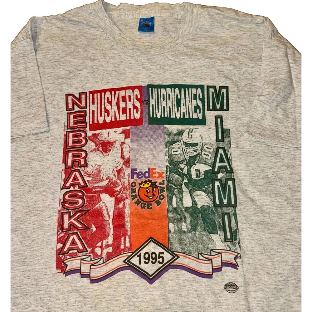 Vtg Orange Bowl T Shirt Miami Vs Nebraska Sz XL Single Stitch NCAA Football 90s